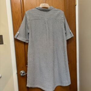 Karen Scott Blue/Grey and White Striped Dress